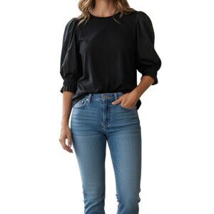 Madewell Womens Puff-Sleeve Knit Top~Size M~Jet Black Versatile Cotton L15 06